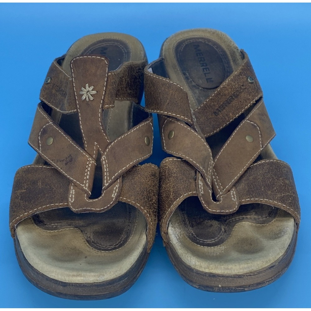 Merrell Luxe Slide Mink Sandals Womens Size 7 Brown Leather Wedge Comfort Shoes